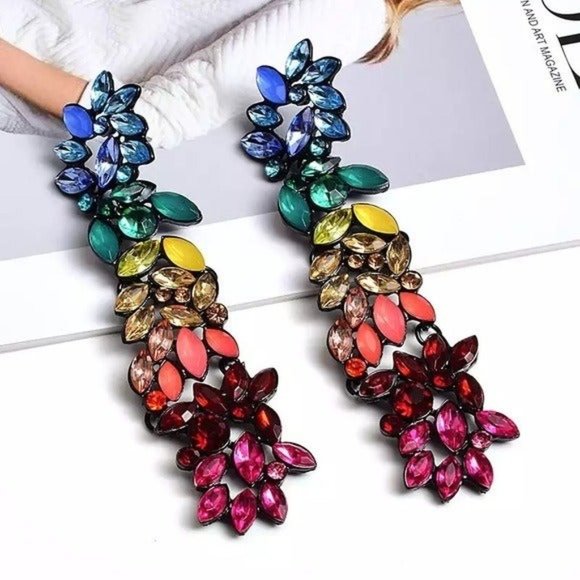 Rainbow jewel earrings dangle drop multicolored - Picture 6 of 6